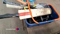 Box of sports equipment inc tennis rackets, cricket bat, baseball bat and 2 dumb-bells - 2