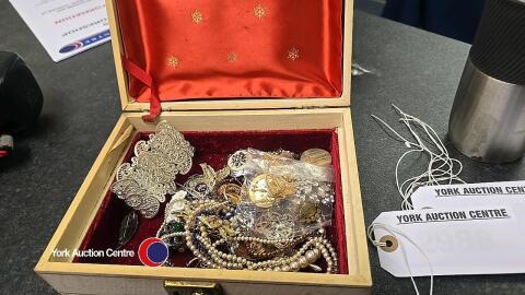 Jewellery box and contents inc some silver items