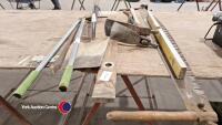 Large log saw, 2 spirit levels, large crow bar, shovel, edging cutter, 2 x vintage carpenters Adze - 3