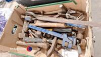 Box of assorted hammers, chisels and record wrenches