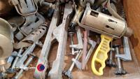 Box of brass paraffin blow lamps and small G clamps and assorted tools - 3