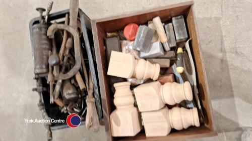Box of hand tools and blade sharpening tools