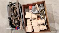Box of hand tools and blade sharpening tools