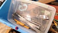 Box of vintage woodworking tools including set squares and clamps - 6