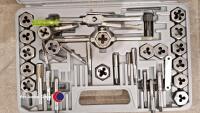 2 x wooden tool boxes, box of saw blades, socket set, tap and die set and a Bosch electric cutter - 4