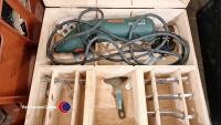 2 x wooden tool boxes, box of saw blades, socket set, tap and die set and a Bosch electric cutter - 5