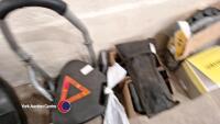 Quantity of car accessories including car polisher, tyre pump, torch, wheel trims, bike rack and trailer mudguards - 10