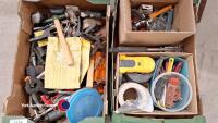 2 x boxes of assorted garage tools including pop riveter and panel beating hammers