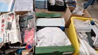 3 x boxes of assorted household and garage items including tile cutter and sink mixer taps
