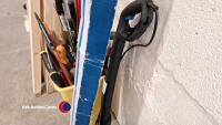 Box of assorted wood saws, spirit levels and other tools - 6