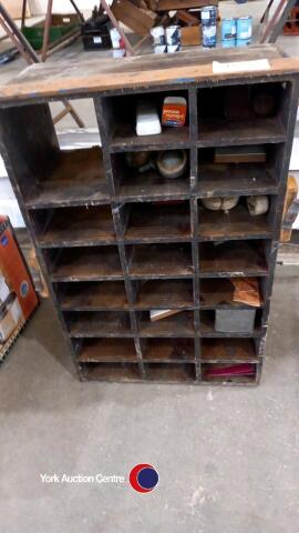 Pigeon hole shelf and contents