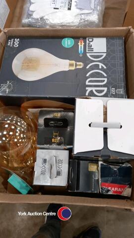Box of assorted feature light bulbs