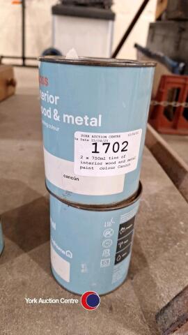2 x 750ml tins of interior wood and metal paint, colour Cancun