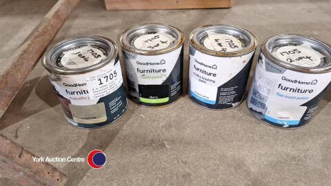 4 x 500ml tins of furniture paint (colours Liberty, White, Cancun and Coachellea (metallic) )