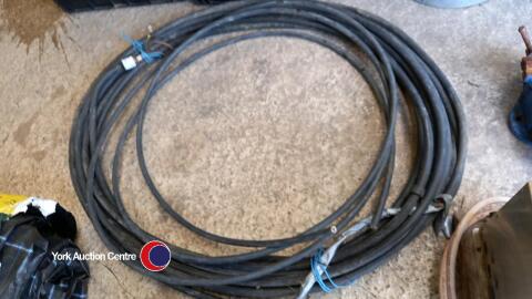 Electric armoured cabling. 2 lengths, 1 measures 27 metres. Other unknown