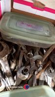 Box of spanners, large and small, metric, Whitworth, AF and bike spanners - 3
