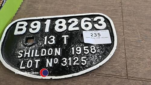 Loco plate 1958 shildon