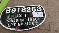 Loco plate 1958 shildon
