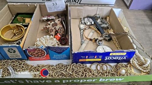 Tray of Gents and Ladies jewellery, inc belts and hair jewellery, watches and parts