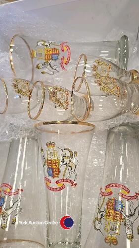 8 x 1953 Coronation glasses, 4 x lager, 4 x shots
