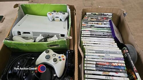 Xbox360 Games Console together with a selection of games etc in 2 boxes