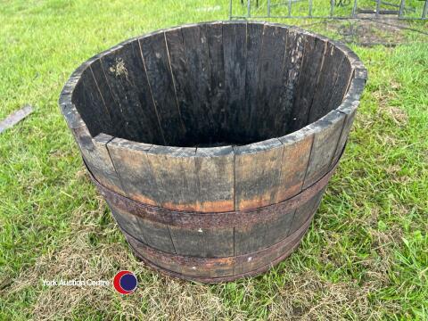 Oak barrel planter