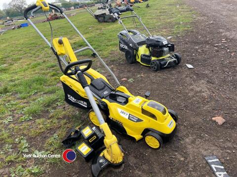 Karcher cordless lawnmower and strimmer 2 battery a d charger