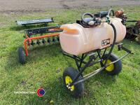 Agri-Fab sit on lawnmower, 14 gallon sprayer pump, 12v battery, plus 2 implements, wo - 5