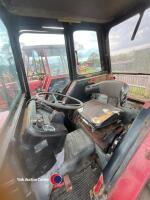 International 484 tractor with loader, power tip for bucket and muck fork, road registered with V5. Serviced with cylinder head and gasket done, starts and runs well, pickup hitch, tipping pipe, power steering. ODN 581T - 9