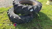 Pair 12.4-28 tyres and tubes