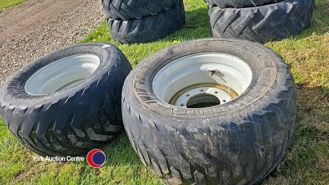 Pair 560-45-22.5 turf tyres on 8 stud rims