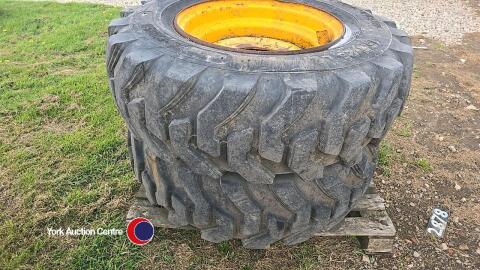 2 x loadall wheels and tyres, as new 15.5R25 foam filled