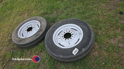 Pair 6.00-16in MF tractor front wheels and tyres