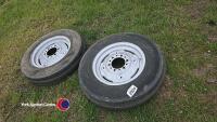 Pair 6.00-16in MF tractor front wheels and tyres