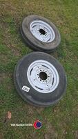 Pair 6.00-16in MF tractor front wheels and tyres - 2