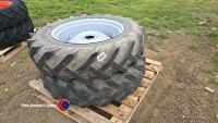 Pair 12.4/11-28in MF tractor rear wheels and tyres - 4