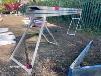 Full size aluminium dog walk with aluminium trestles, blue and pink