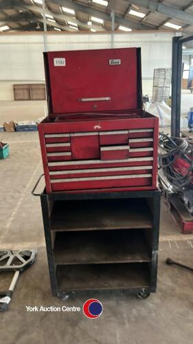 Beach tool chest top box on roller trolley