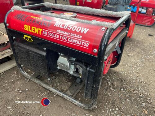 Generator MiL (Germany) ML8500W air cooled, pull start 6.5hp engine, working, key and manual in office