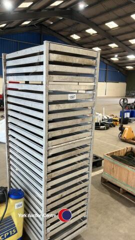 Galvanised trolley with 24 slide out trays