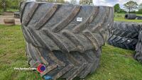 Pair of part worn Michelin Xeobib VF710/60R42 tyres, one tyre on a John Deere wheel