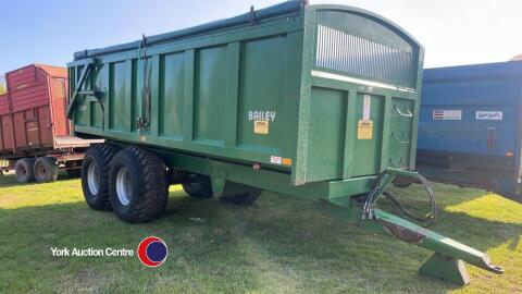 Bailey 14T corn trailer, hydraulic rear door, grain hatch and sock, rollover sheet, sprung drawbar, 560/60 R22.5 wheels, manual in office