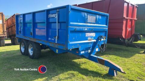 2011 Stewart GX11-15S 11T tandem axle tipping trailer with removable sides, making 16ft 6ins flatbed trailer. LED lights, super singles