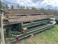 75ft x 30ft approx. used steel framed building , 13ft to eaves, 15ft bays, 2 wind braces, 1 gable leg, timber roof purlins - 2