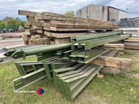 75ft x 30ft approx. used steel framed building , 13ft to eaves, 15ft bays, 2 wind braces, 1 gable leg, timber roof purlins - 3