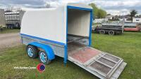 Box van/GP trailer, 8ft 4in L x 4ft 2in W x 4ft 4in H, removable top, double hinged ramp door, spare wheel, shoring poles, lights work, key in office - 3