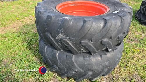Pair 16.9 x 28 tyres on 10 stud rims