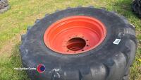 Pair 16.9 x 28 tyres on 10 stud rims - 2