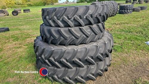 Set row crop wheels and tyres MF 8 stud , fronts 320/85 x 34 10 stud and rears 340/85 x 48 8 stud 150mm C/B, Mitas tyres approx 90%