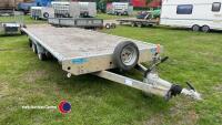 Woodford 18ft flatbed twin wheel car trailer with ramps, recently serviced. GWO